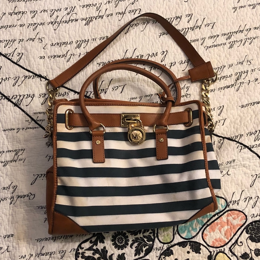 Blue and White Striped Michael Kors Handbag